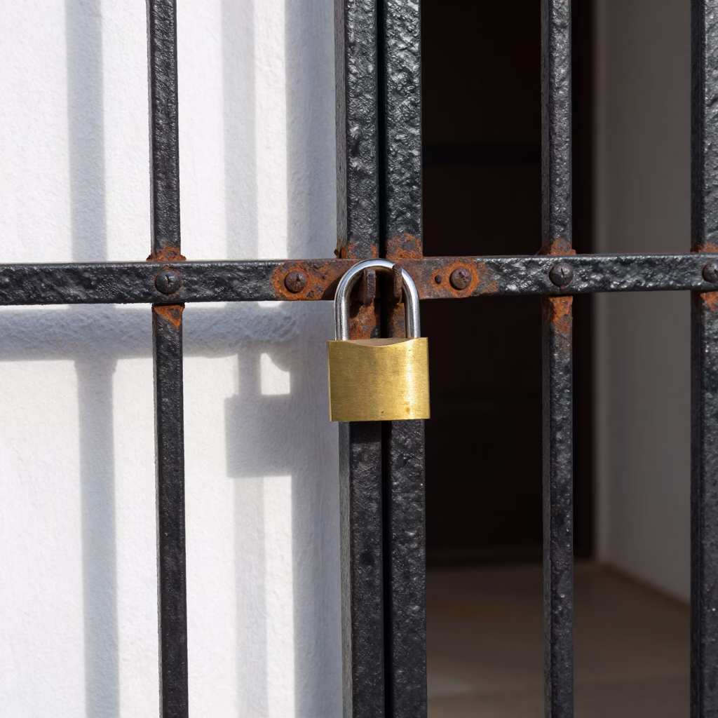 Noon Light on Padlock in Granada in in Granada, Spain