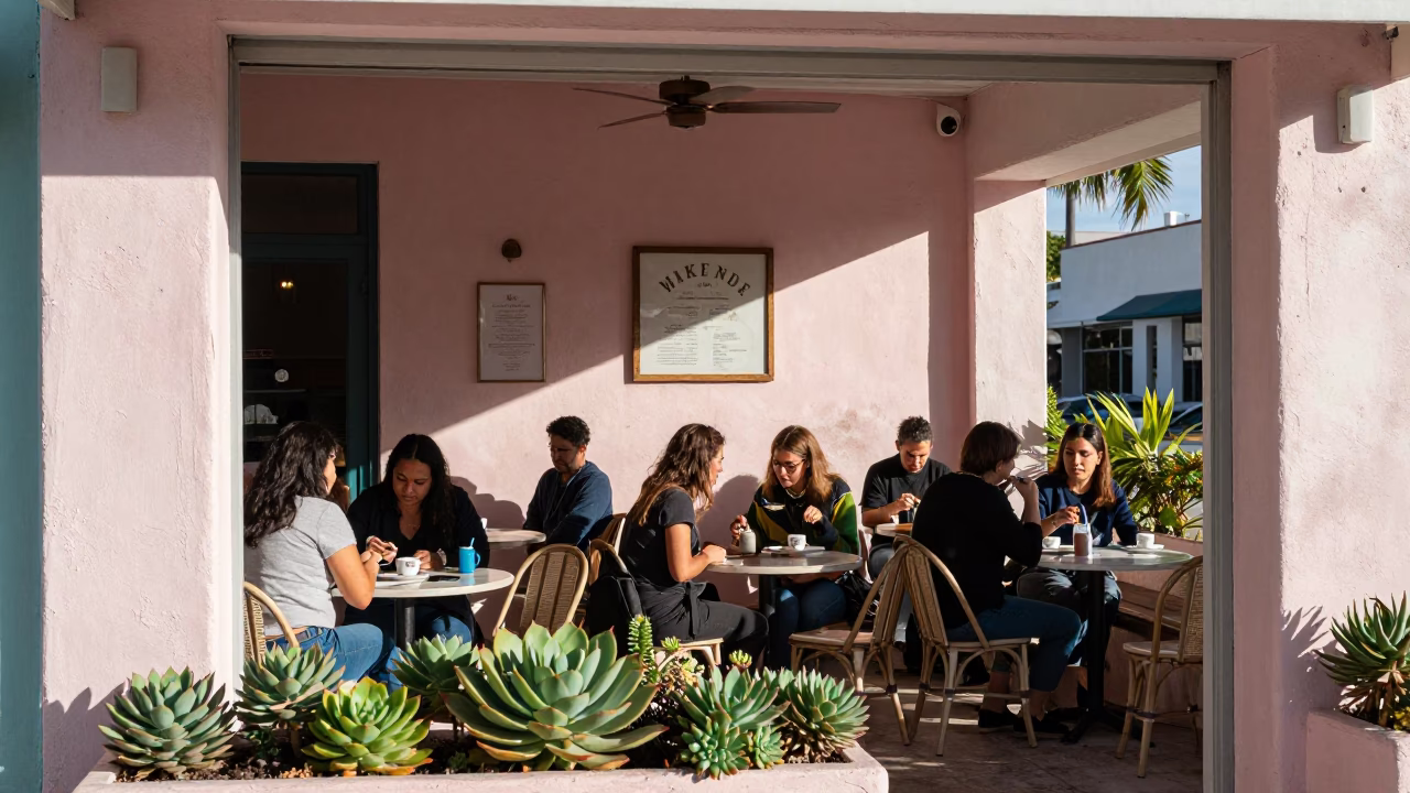 Noon Light on Patrons in in Miami, Florida, United States