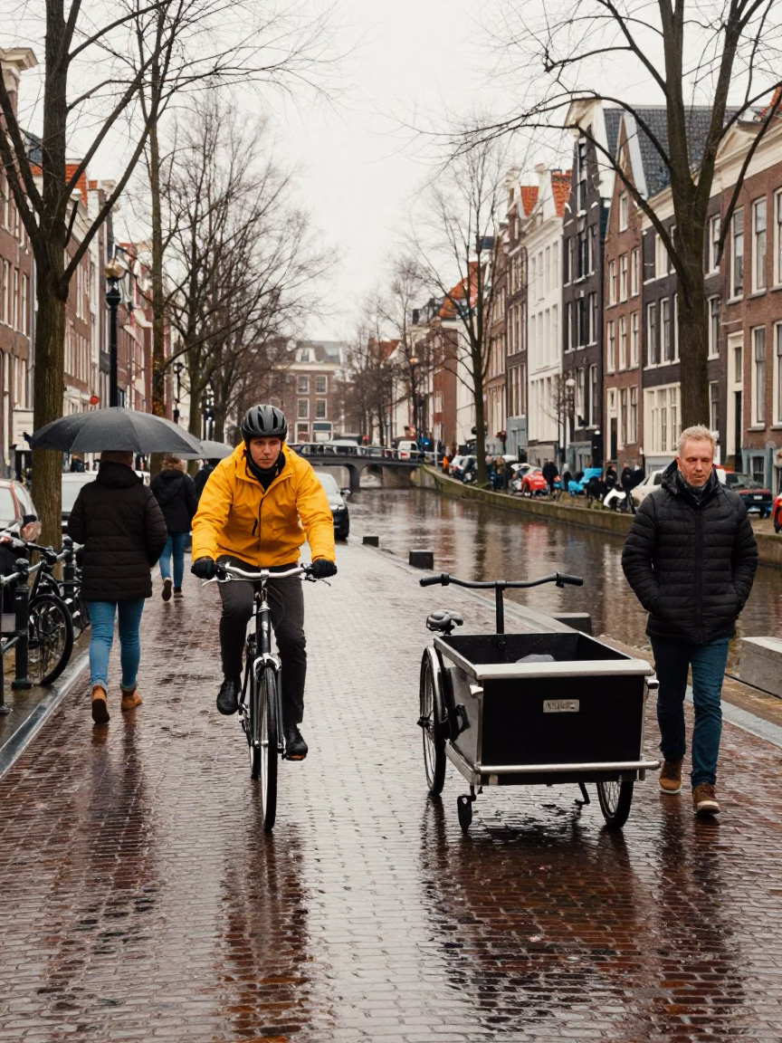 Noon Light on Pedestrians in Amsterdam in in Amsterdam, Netherlands