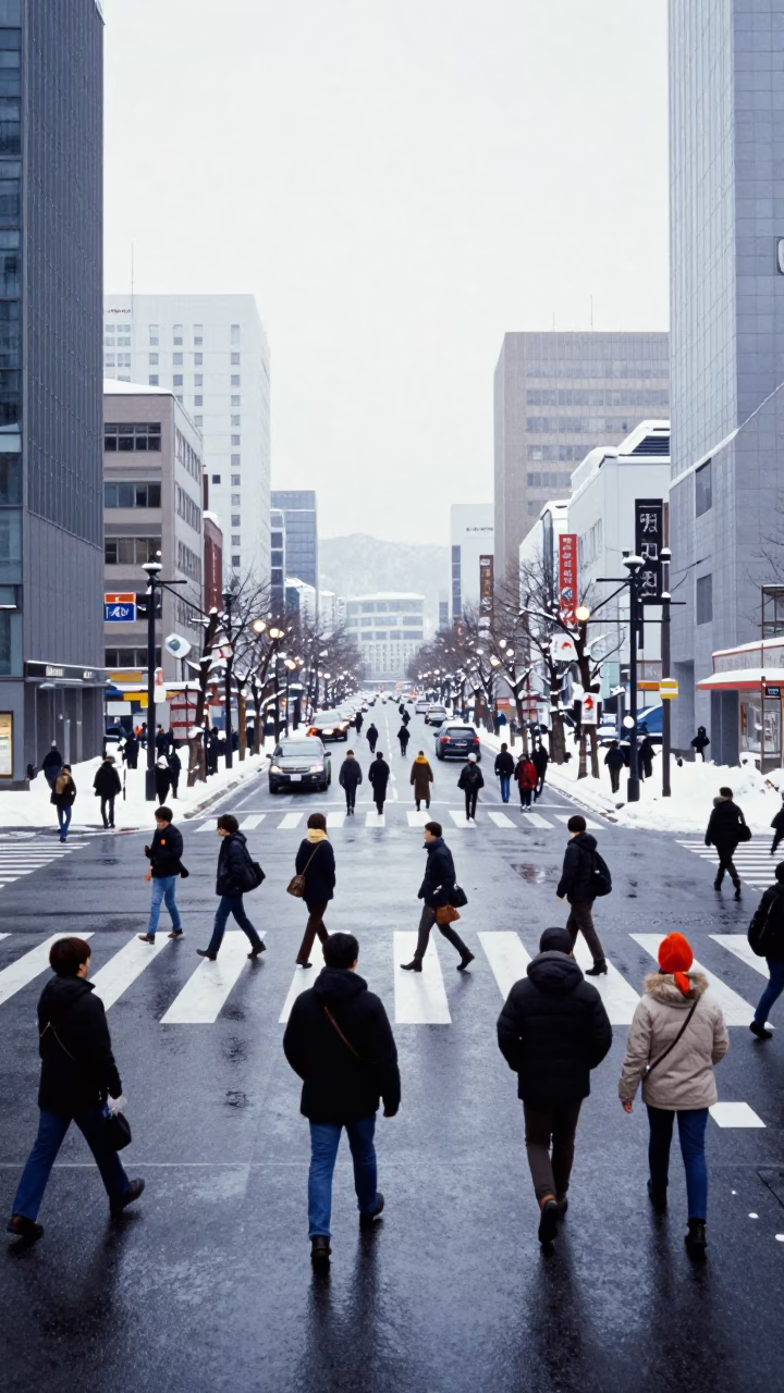 Noon Light on Pedestrians in Sapporo in in Sapporo, Japan