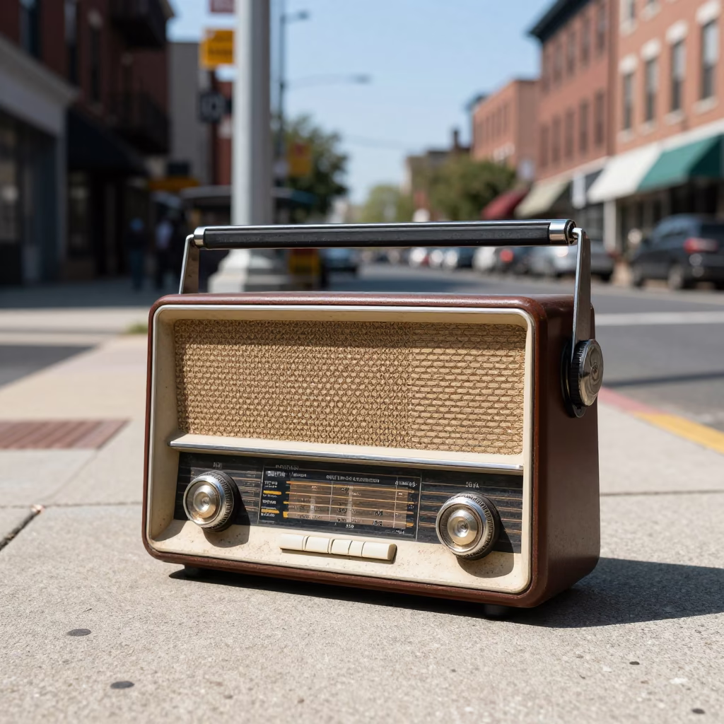 Noon Light on Philadelphia Street with Vintage Radio and Urban Details in in Philadelphia, Pennsylvania, United States