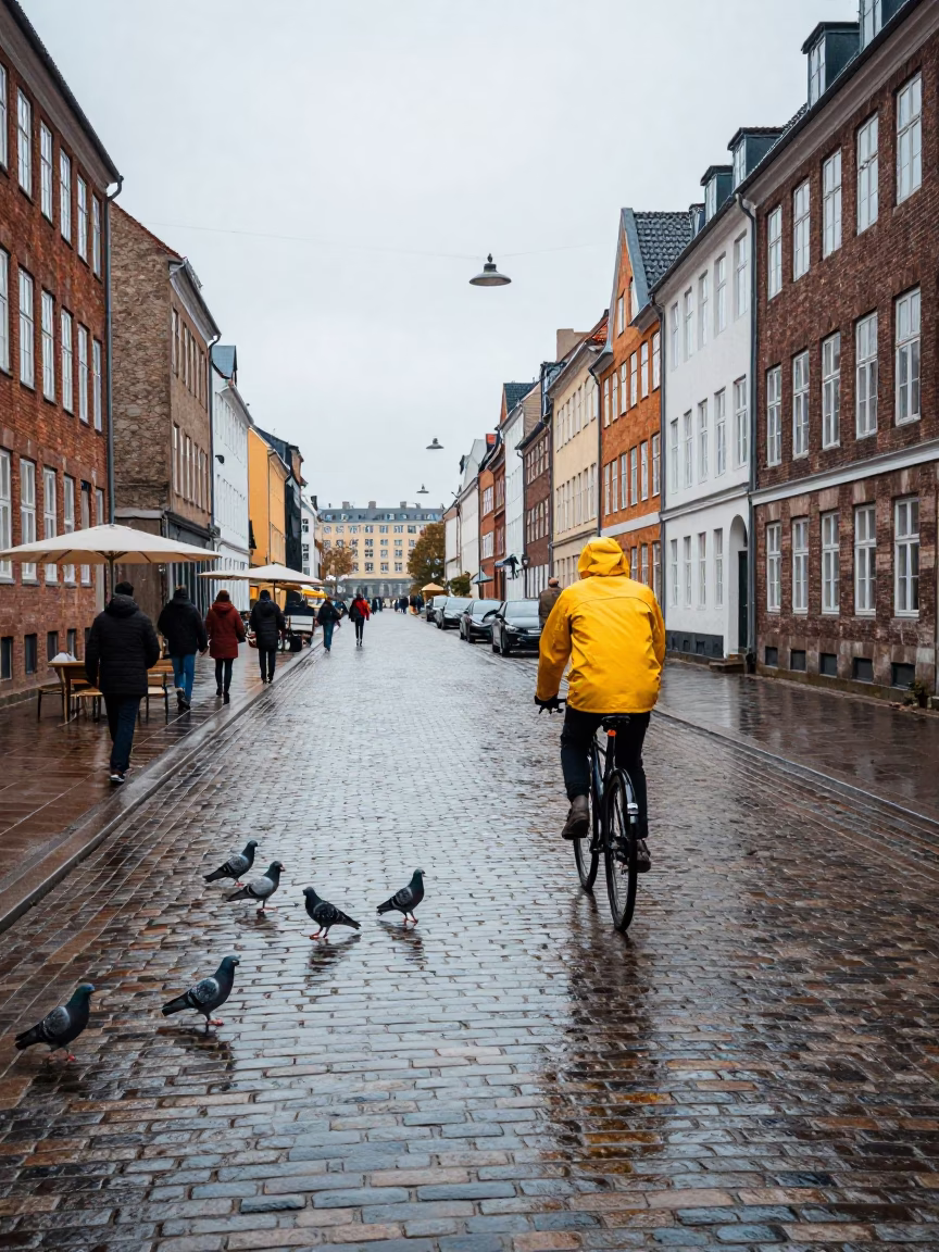 Noon Light on Pigeons in Copenhagen in in Copenhagen, Denmark