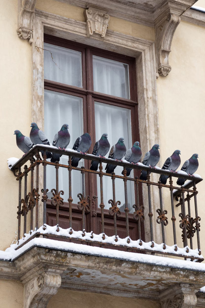 Noon Light on Pigeons in in Budapest, Hungary