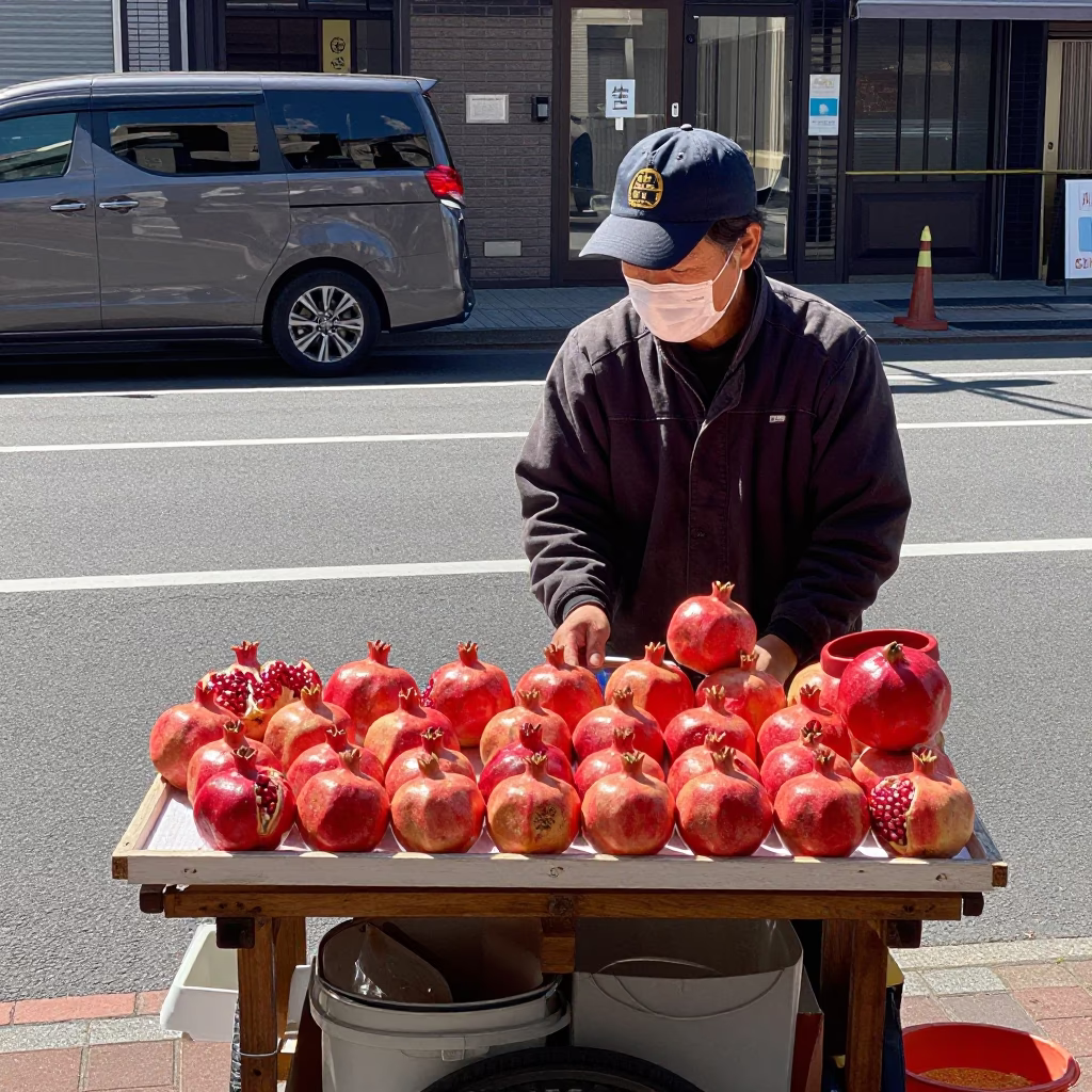 Noon light on Sapporo street with pomegranate and pot lid in in Sapporo, Japan