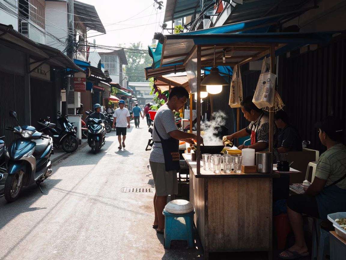 Noon Light on Street Corner in Chiang Mai in in Chiang Mai, Thailand