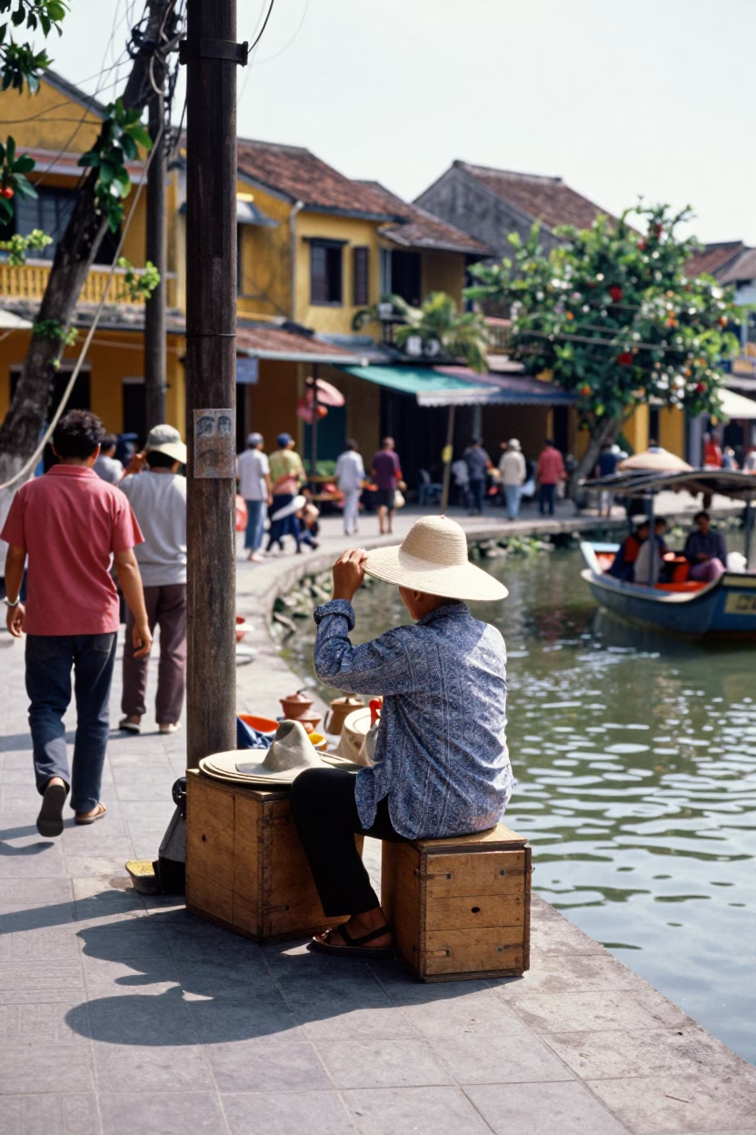 Noon Light on Street Corner in Hoi An in in Hoi An, Vietnam