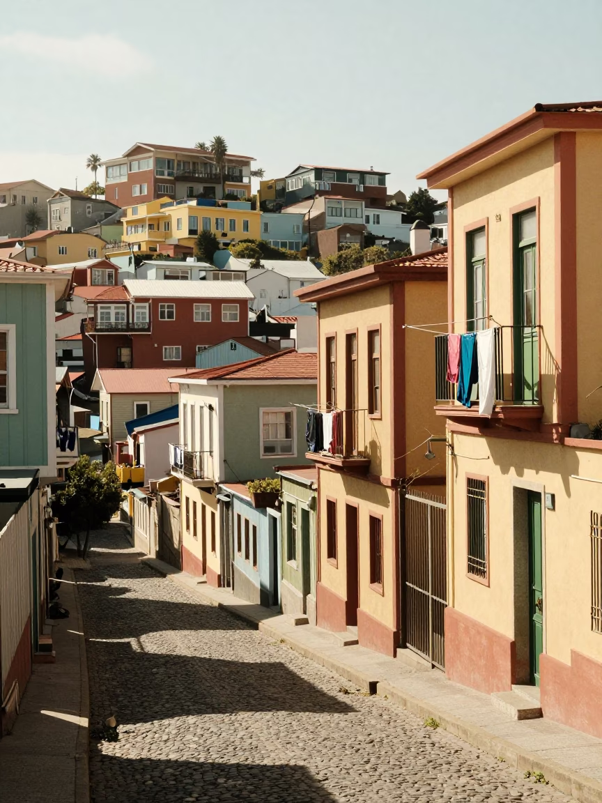 Noon Light on Street Scene in Valparaiso in in Valparaiso, Chile