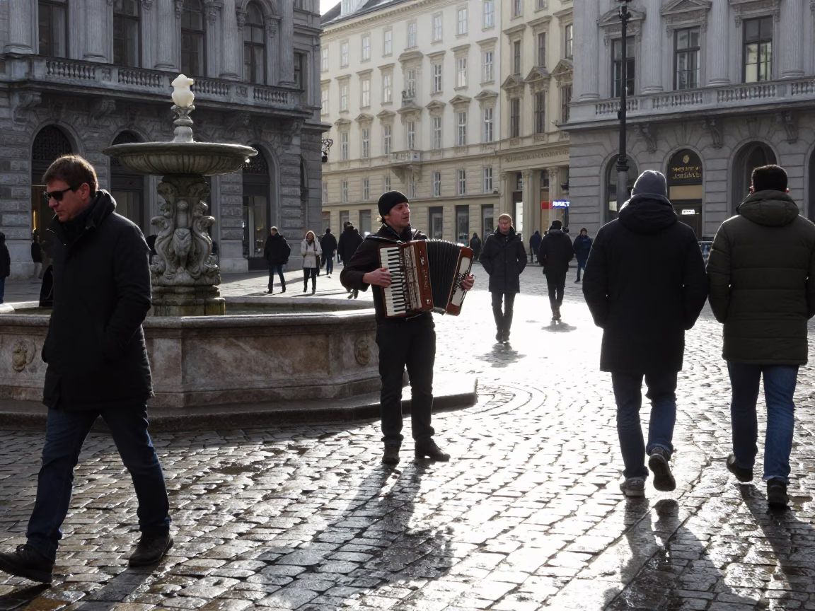 Noon Light on Street Scene in Vienna in in Vienna, Austria