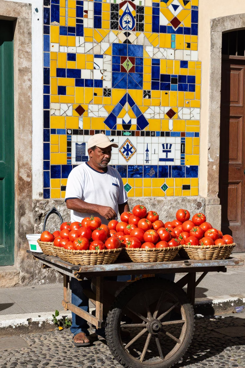 Noon Light on Street Vendor in Salvador in in Salvador, Brazil