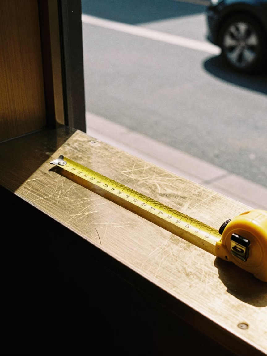 Noon Light on Tokyo Street Detail with Measuring Tape and Gold Scratches in in Tokyo, Japan
