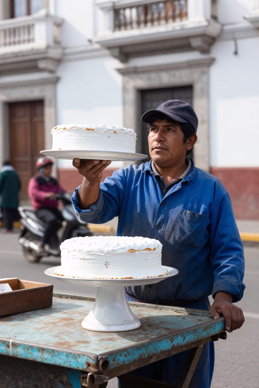 Noon Light on Vendor in Lima in in Lima, Peru