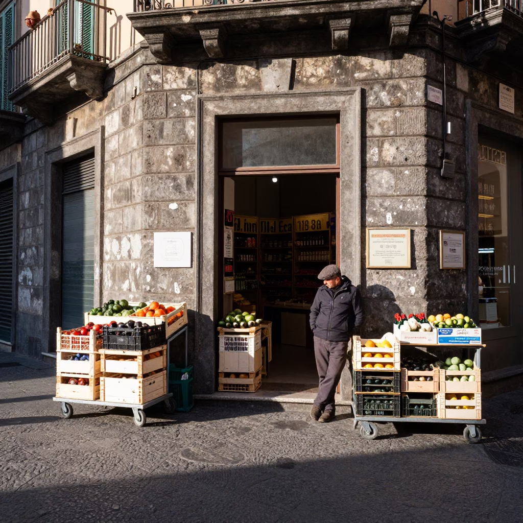 Noon Light on Vendor in Naples in in Naples, Italy