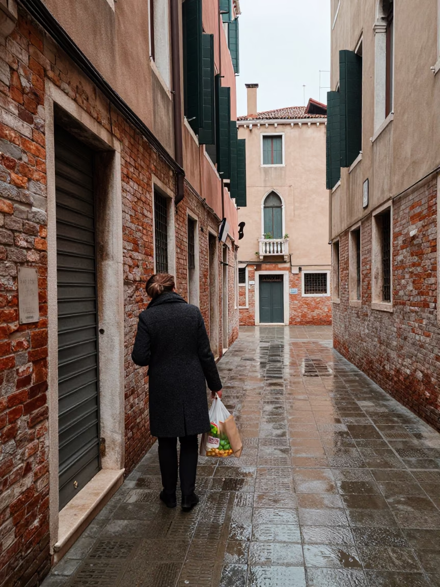 Noon Light on Woman in in Venice, Italy