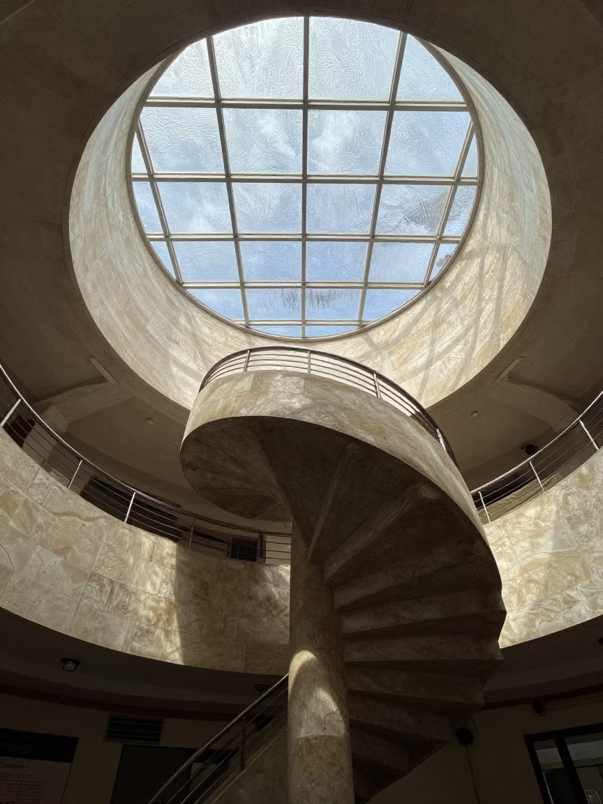 Noon Light Spiral Staircase Lamu Terminal in inside a restored train terminal near Lamu