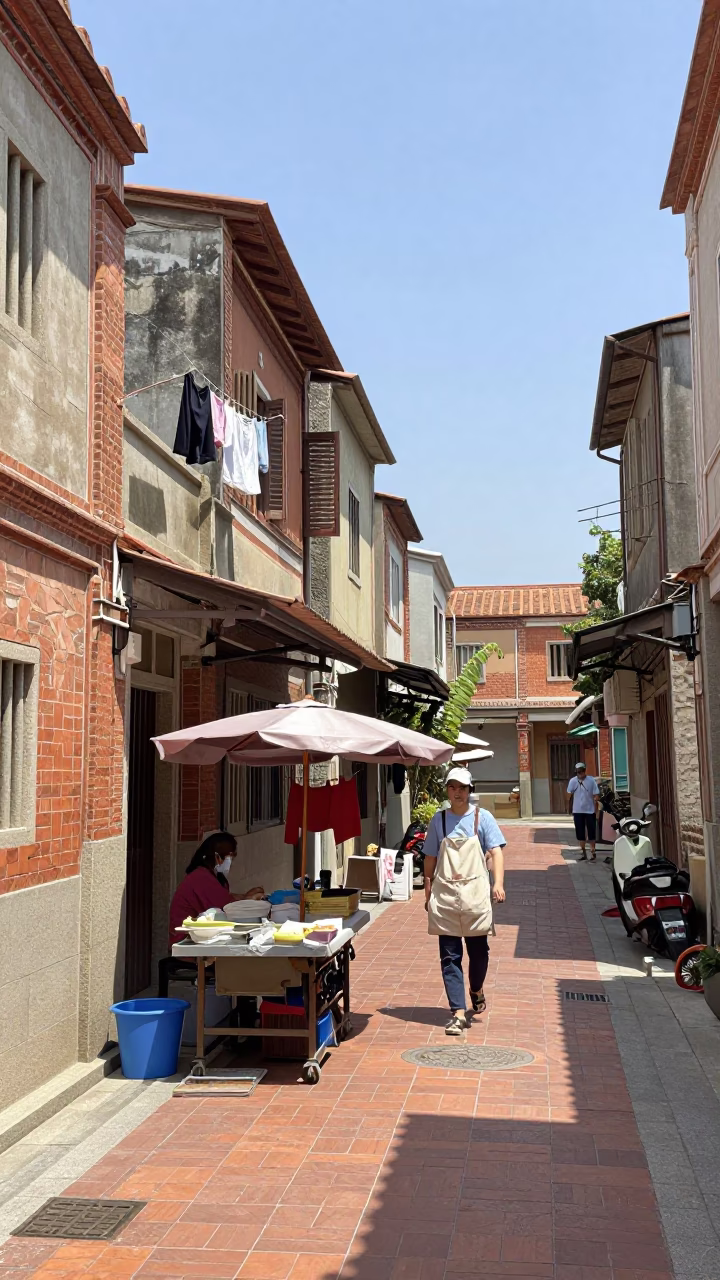 Noon Light Street Scene in Tainan Taiwan with Local Vendor and Harmonica in in Tainan, Taiwan