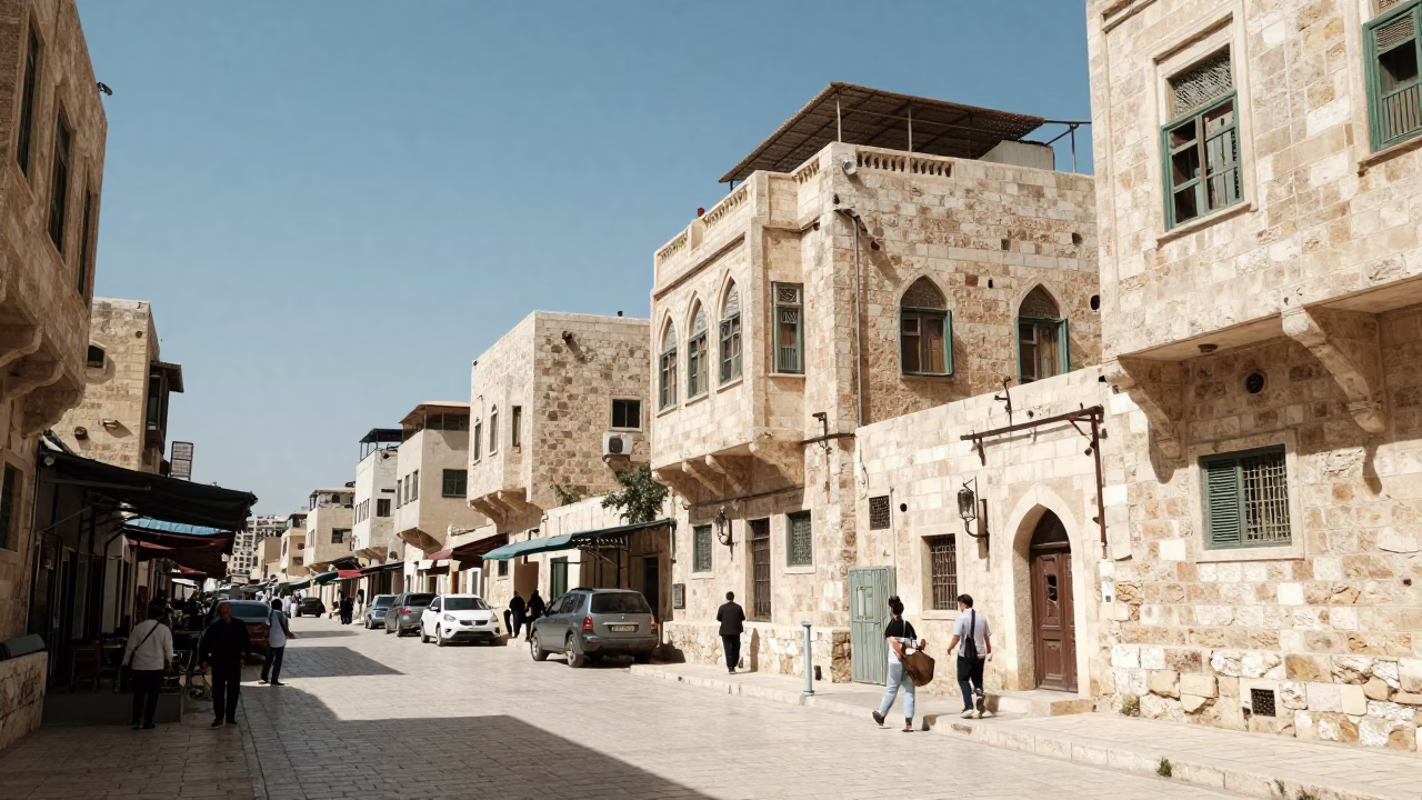 Noon Street Scene in Amman Jordan with Stone Buildings and Local Life in in Amman, Jordan
