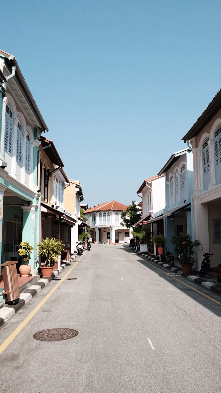 Noon Street Scene in George Town Malaysia with Traditional Shop Houses and Daily Life in in George Town, Malaysia