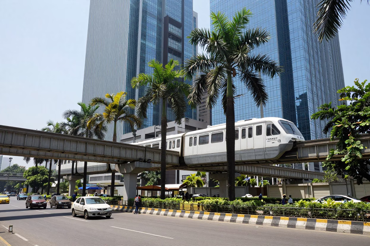 Noon Street Scene in Mumbai India with Monorail and Glass Towers in in Mumbai, India