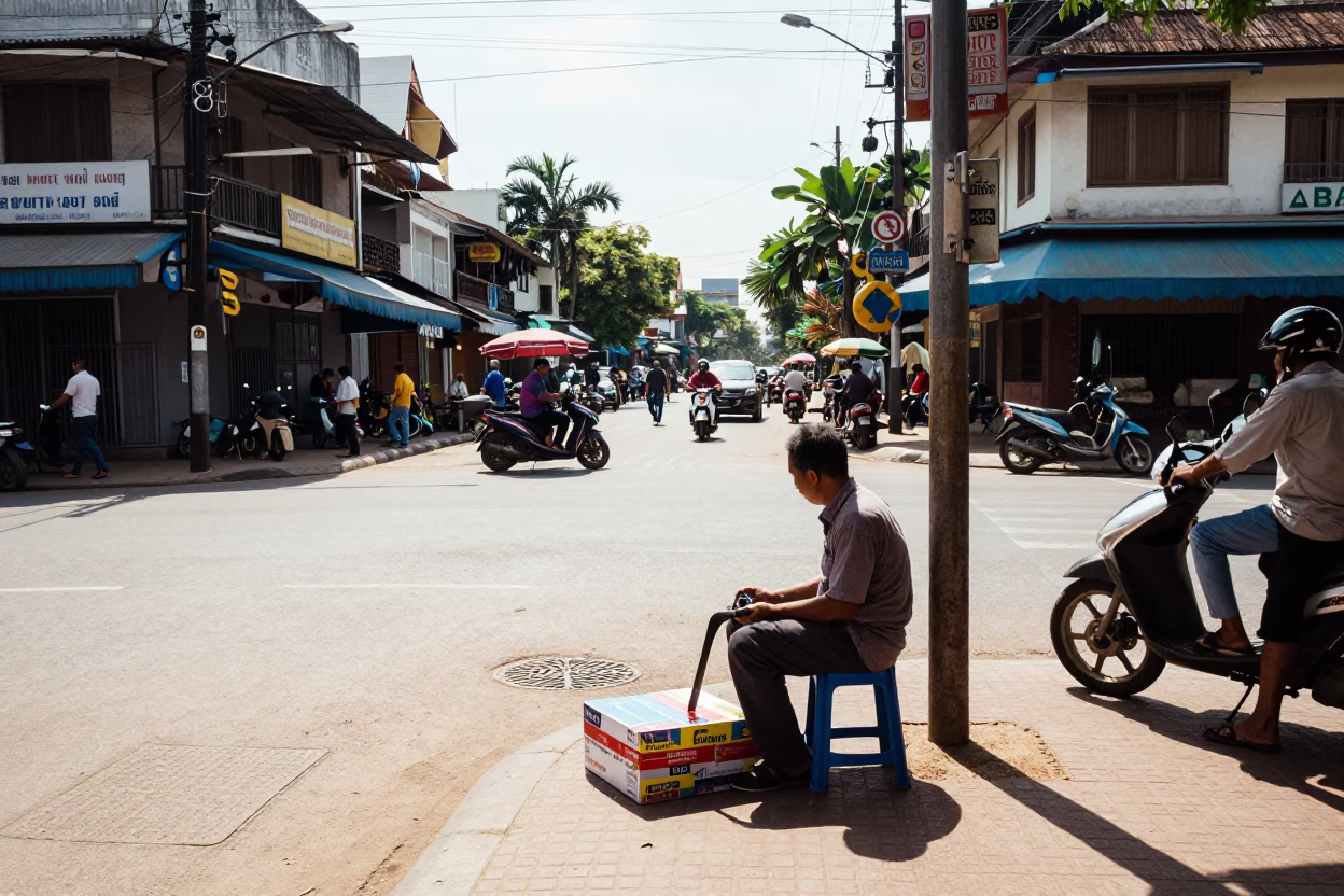 Noon Street Scene in Phnom Penh Cambodia with Shoebox and Hinge in in Phnom Penh, Cambodia