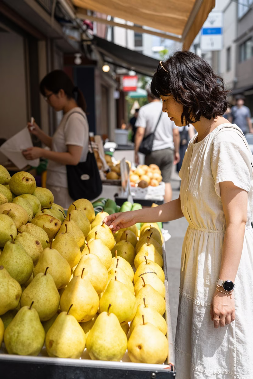 Noon Street Scene in Tokyo Japan with Pears and Charm Bracelet in in Tokyo, Japan