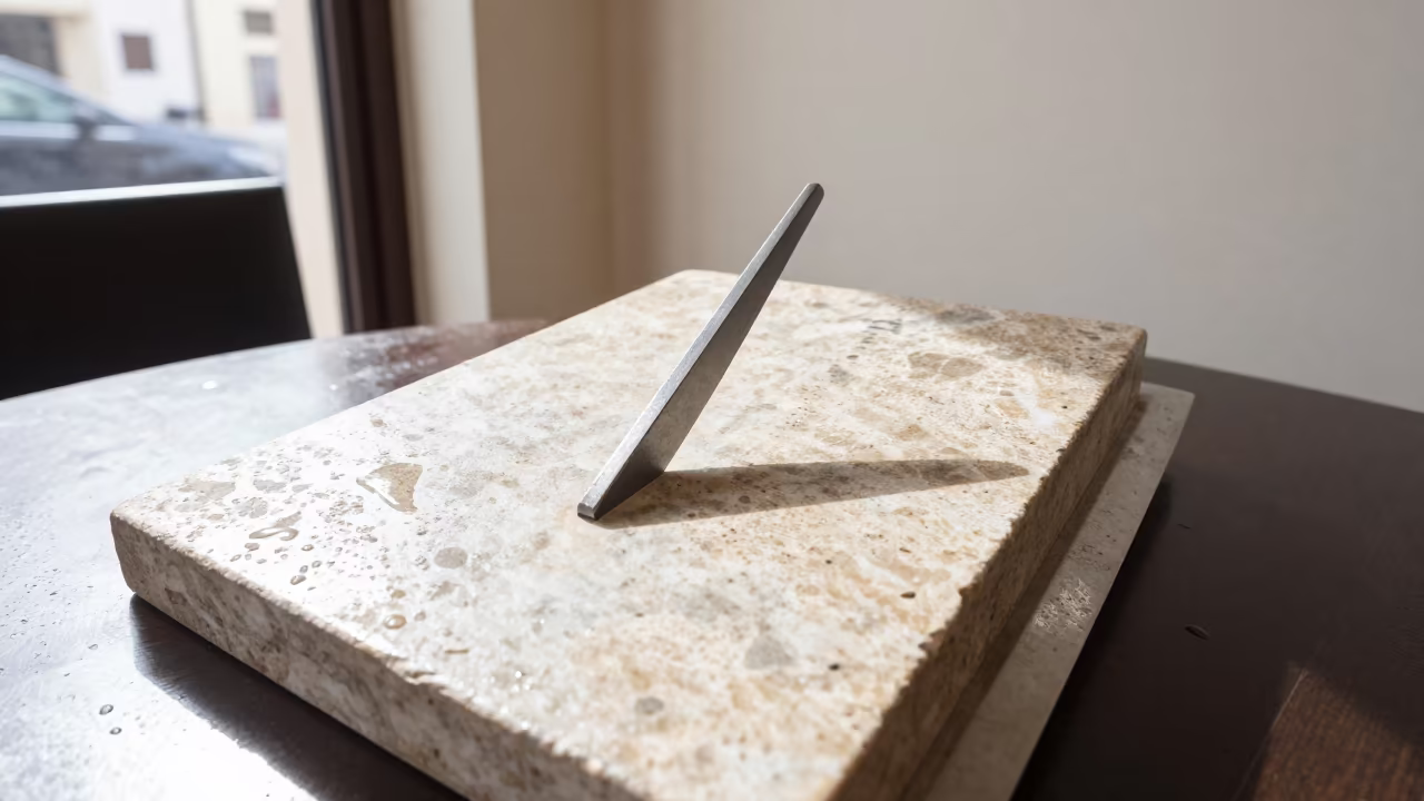 Noon Sundial Shadow on Cafe Table Near Jeddah in on a cafe table by a window near Jeddah