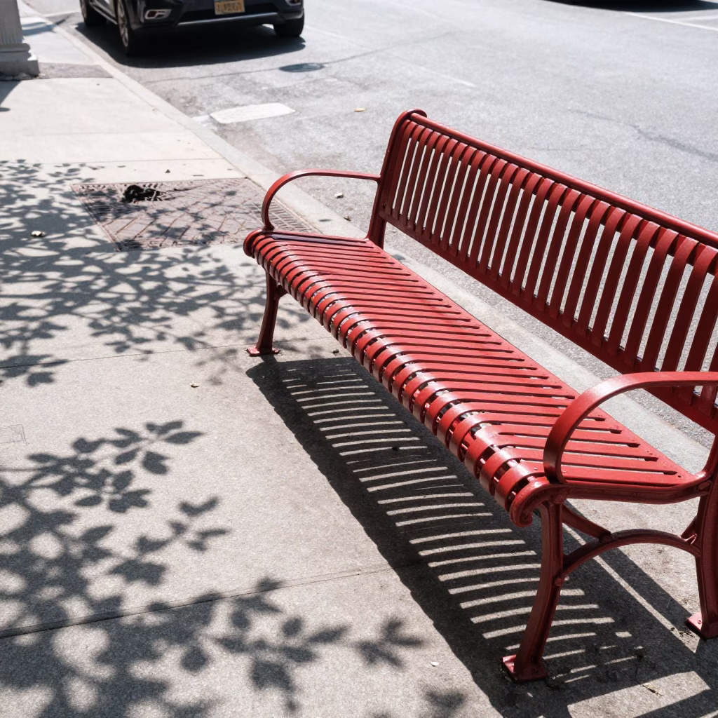 Noon Sunlight on New York Sidewalk with Leaf Shadows and Cherry Blossoms in in New York, New York, United States