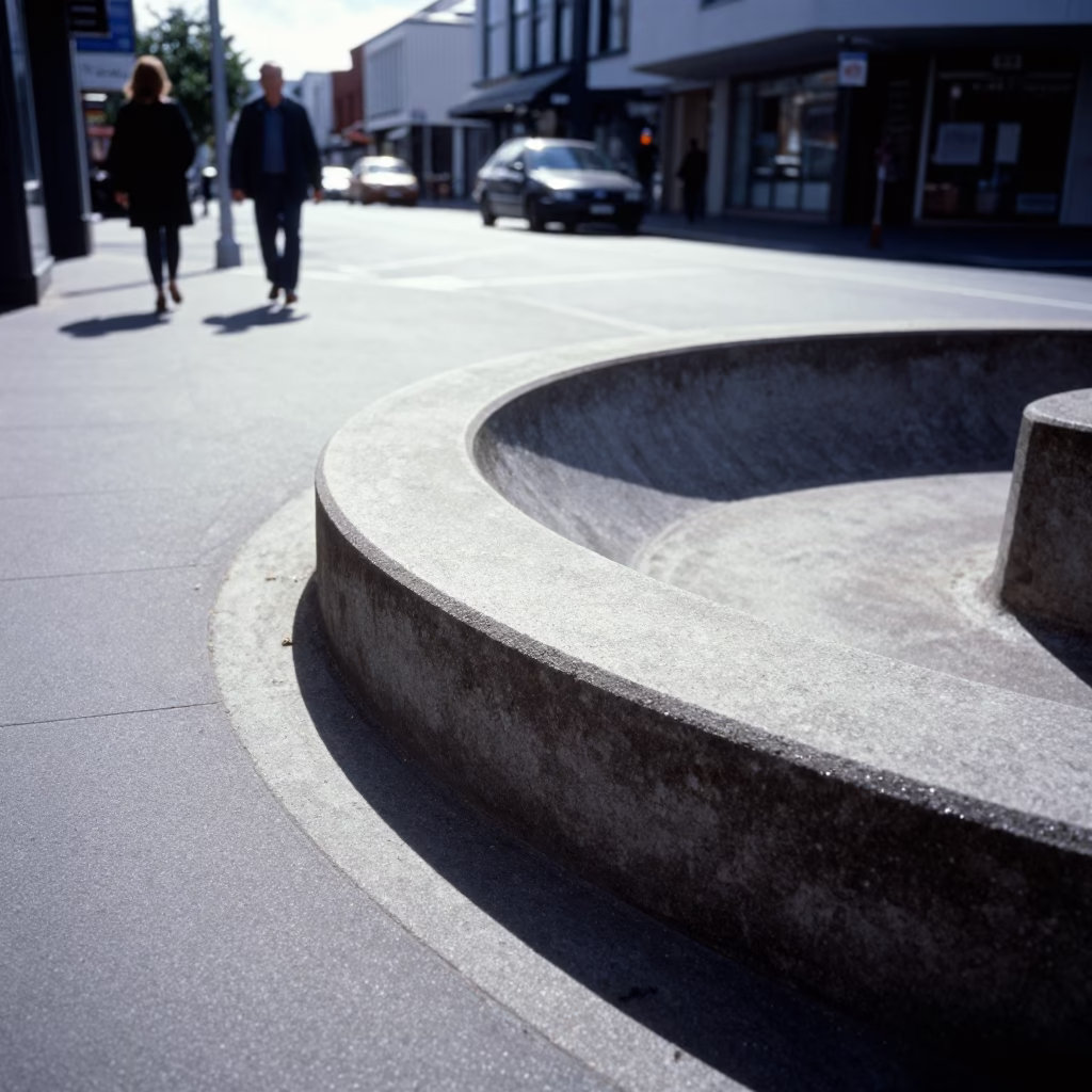 Noon Sunlight Striking Basin Lip in Christchurch New Zealand Street Scene in in Christchurch, New Zealand