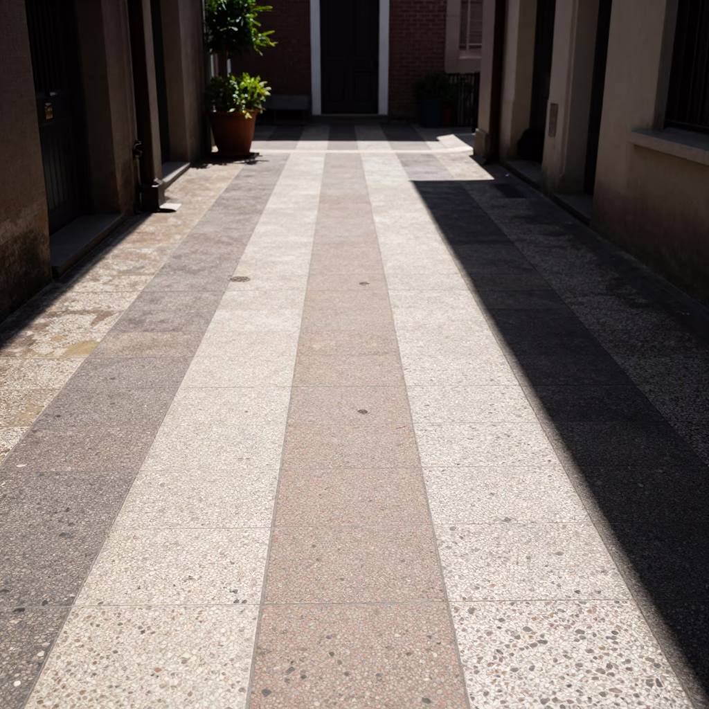 Noon Sunlight Stripes on Historic New Orleans Courtyard Floor Tiles in in New Orleans, Louisiana, United States