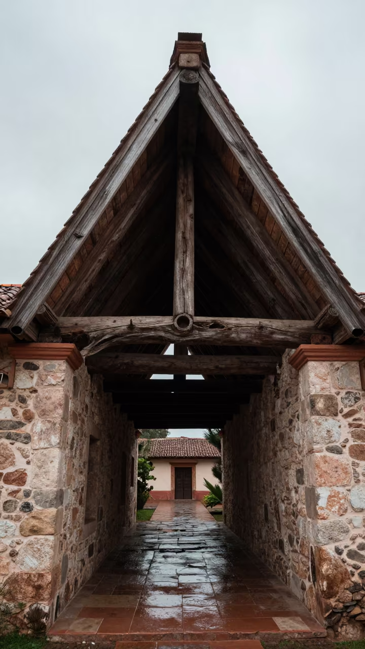 Nordic Stave Building in Oaxaca Skylit Passageway in inside a skylit passageway near Oaxaca