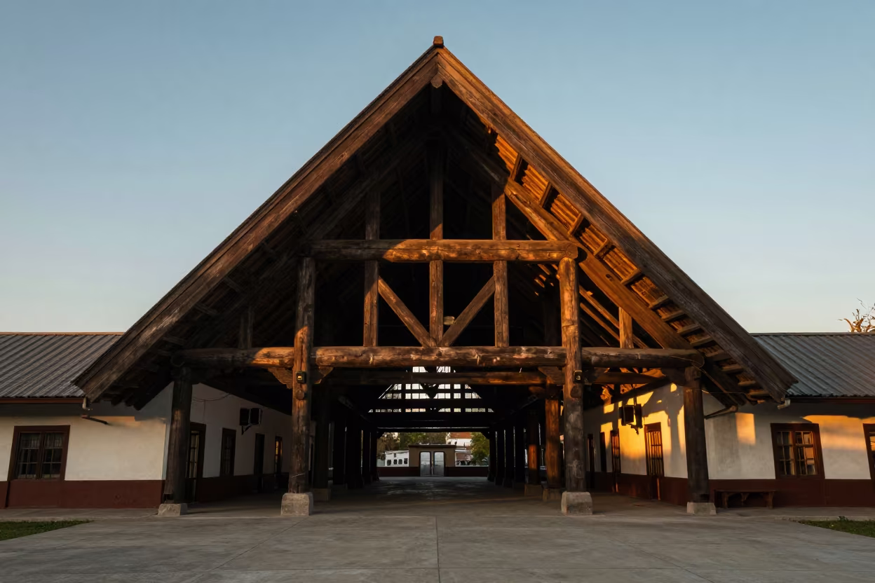 Nordic Stave Church in Quetzaltenango Terminal in inside a restored train terminal in Quetzaltenango