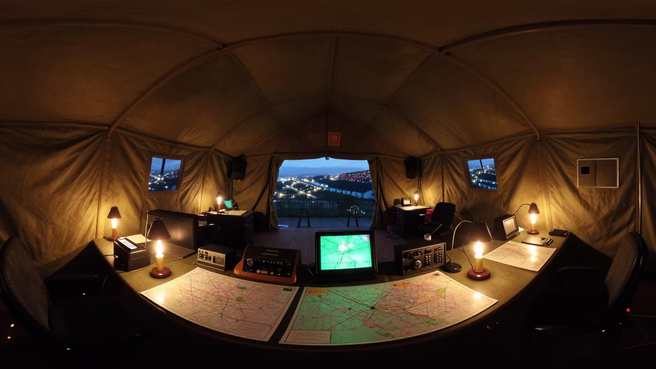North Korea Command Post Tent Interior in inside a briefing room in North Korea