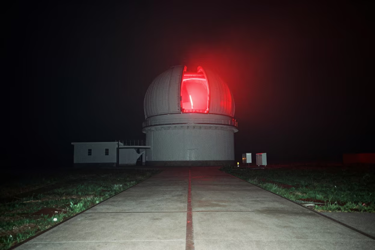 North Korean Observatory Dome Fog Night in near a weather balloon launch site in North Korea