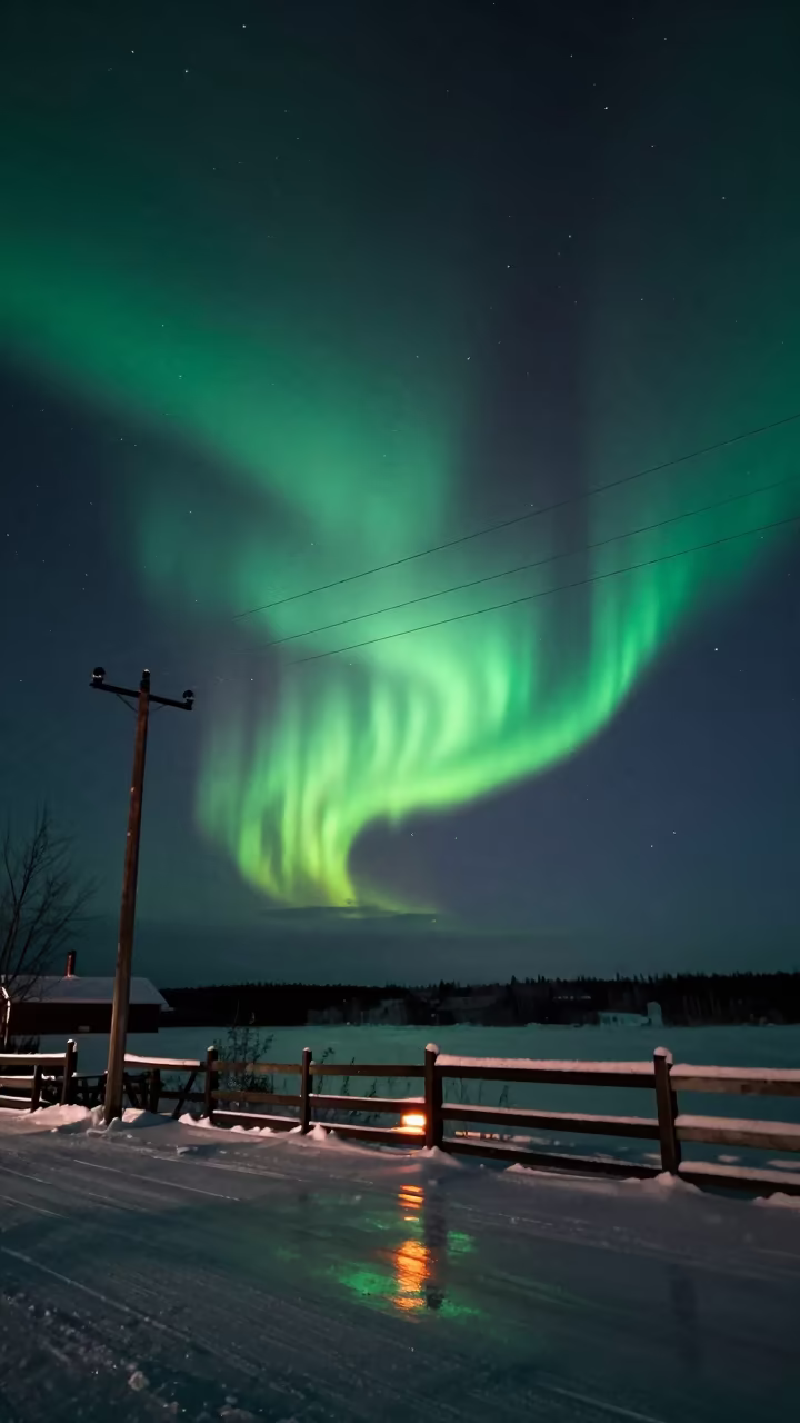 Northern Lights Over Quebec Snow Fences in under the clearest stretch of sky in Quebec