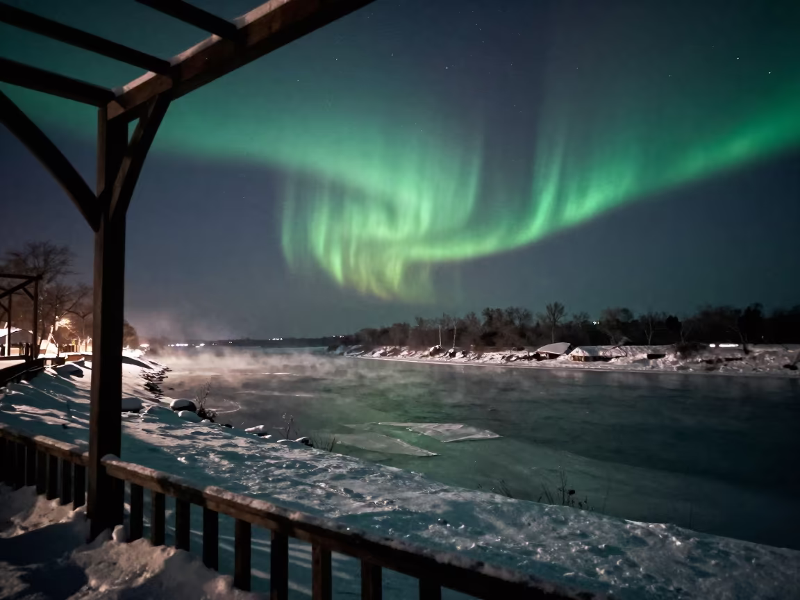 Northern Lights Over Snowbound River Alor Setar in under a band of cold starlight near Alor Setar