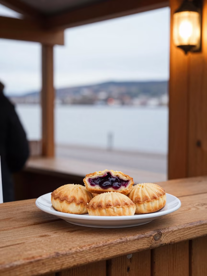 Norwegian Kolache Pastries on Market Counter in at a market stall counter near Oslo