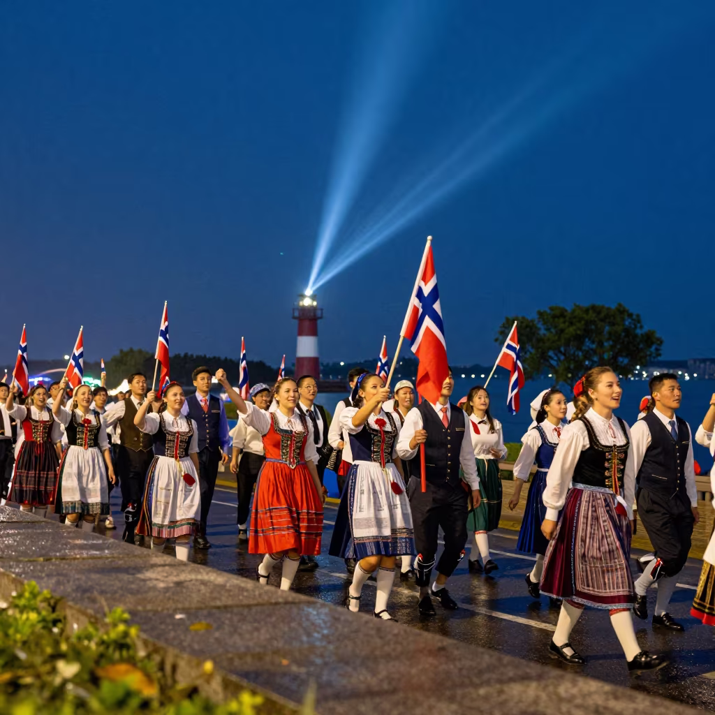 Norwegian May 17 Parade at Suzhou Waterfront Night in at a waterfront celebration in Suzhou