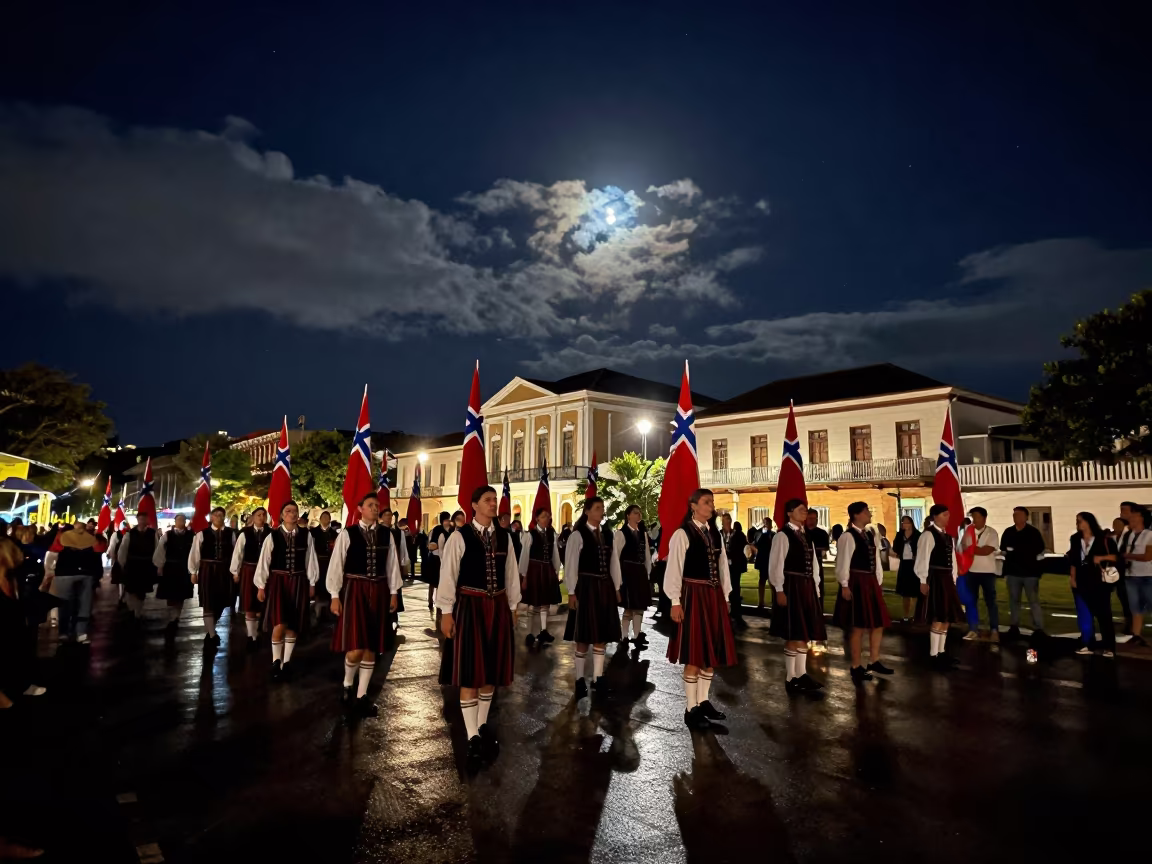 Norwegian Parade in Cap-Haitien Night Sky in at a festival street procession in Cap-Haïtien