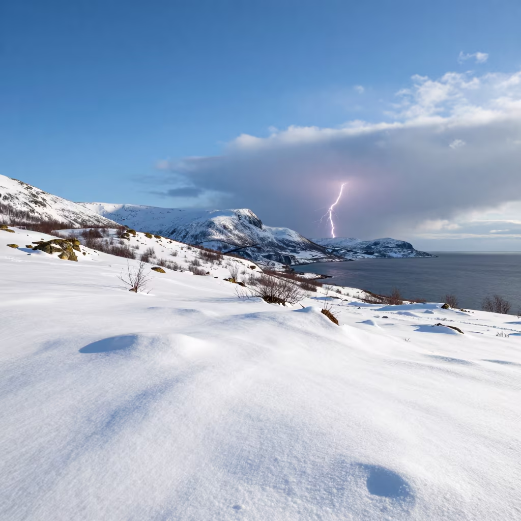 Norwegian Thunder Snow Storm Midday in in Norway