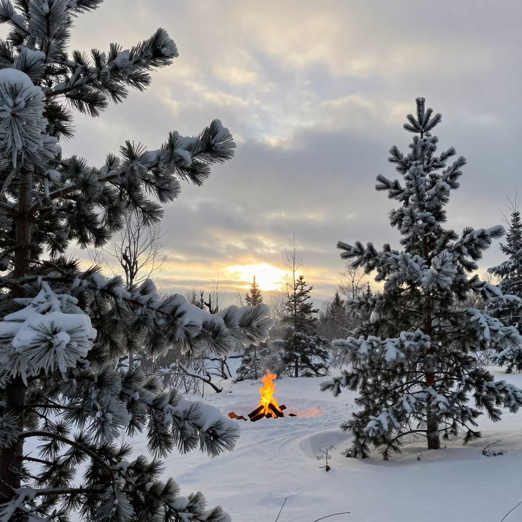 Norwegian Winter Ice Storm Golden Hour Light in in Norway