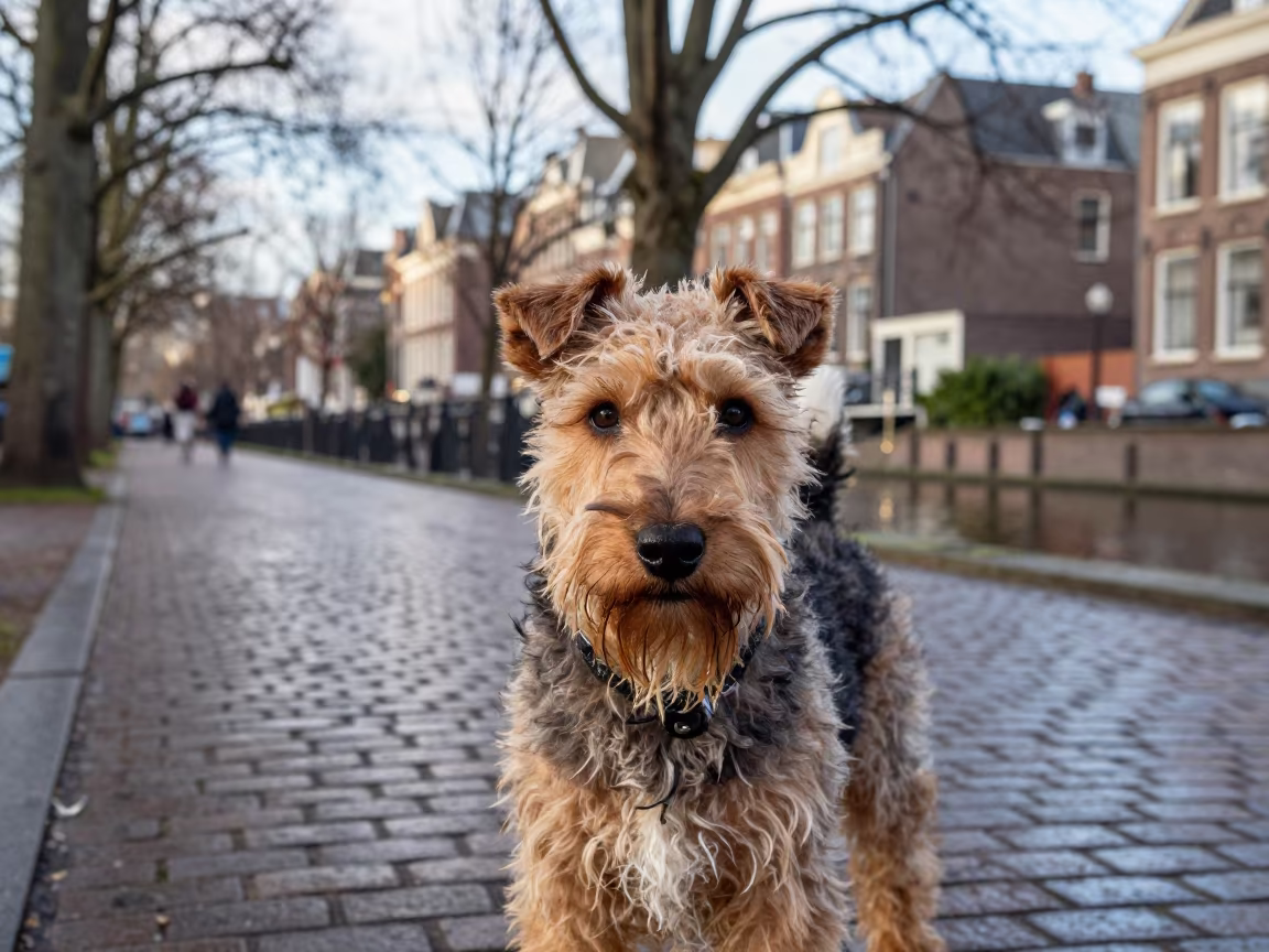 Norwich Terrier Portrait Amsterdam Park Path in along a quiet park path with soft open shade and a clean background in Amsterdam