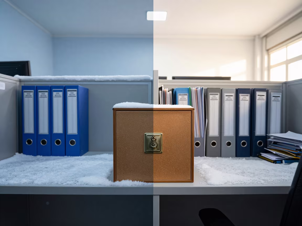 Notary Lockbox Shelf with Half Snow Half Sun in inside an open-plan office bay in Mekelle