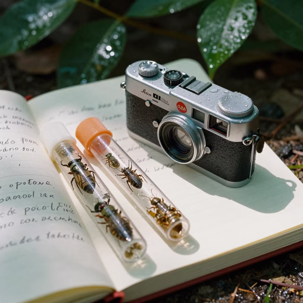 Notebook and Tagged Specimens in Monrovia Forest in near Monrovia