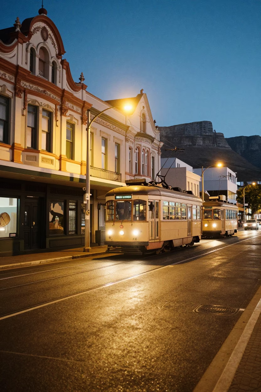Nouveau Facades in Cape Town at Late At Night Light in in Cape Town, South Africa