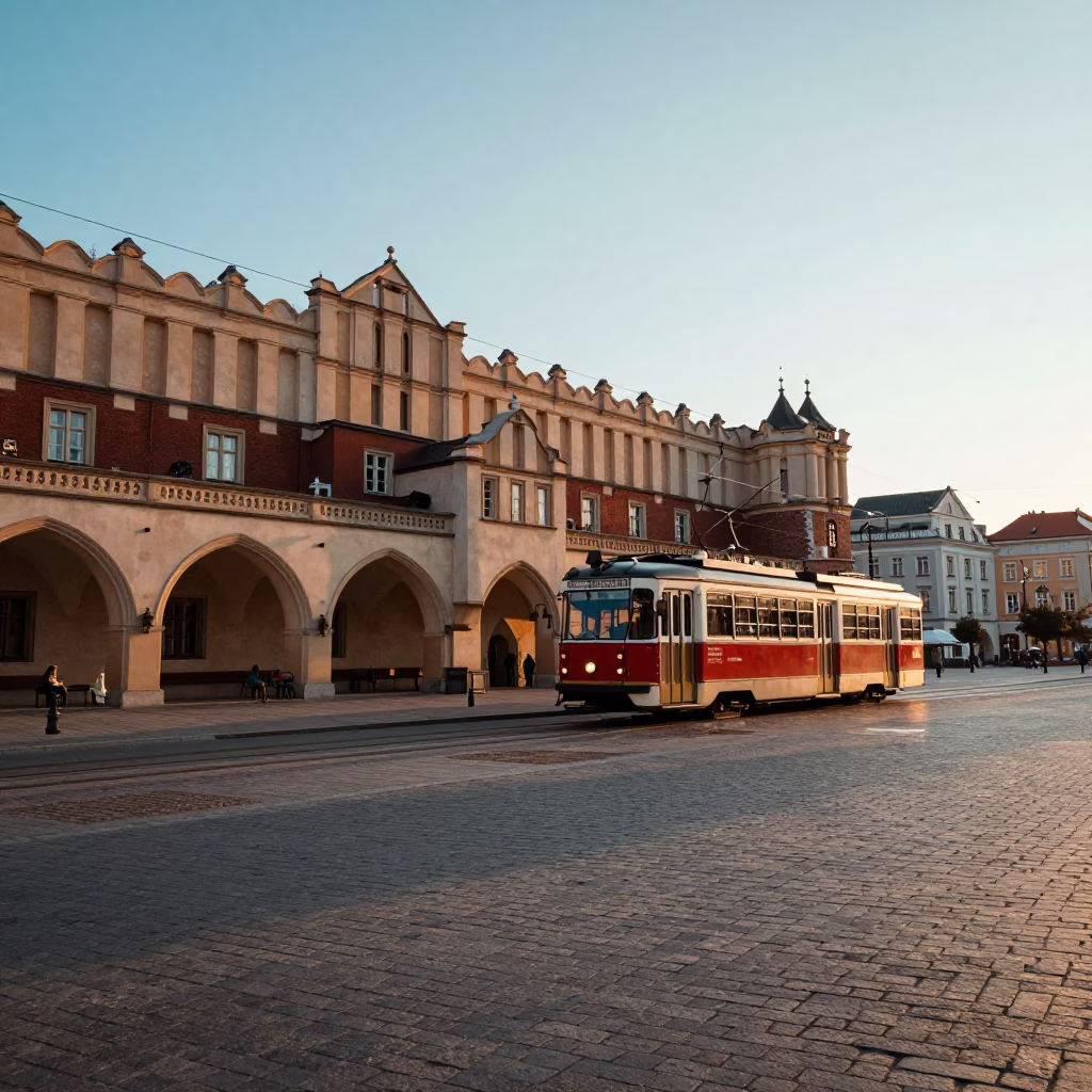 Nouveau Facades in Krakow at Nautical Dawn Light in in Krakow, Poland