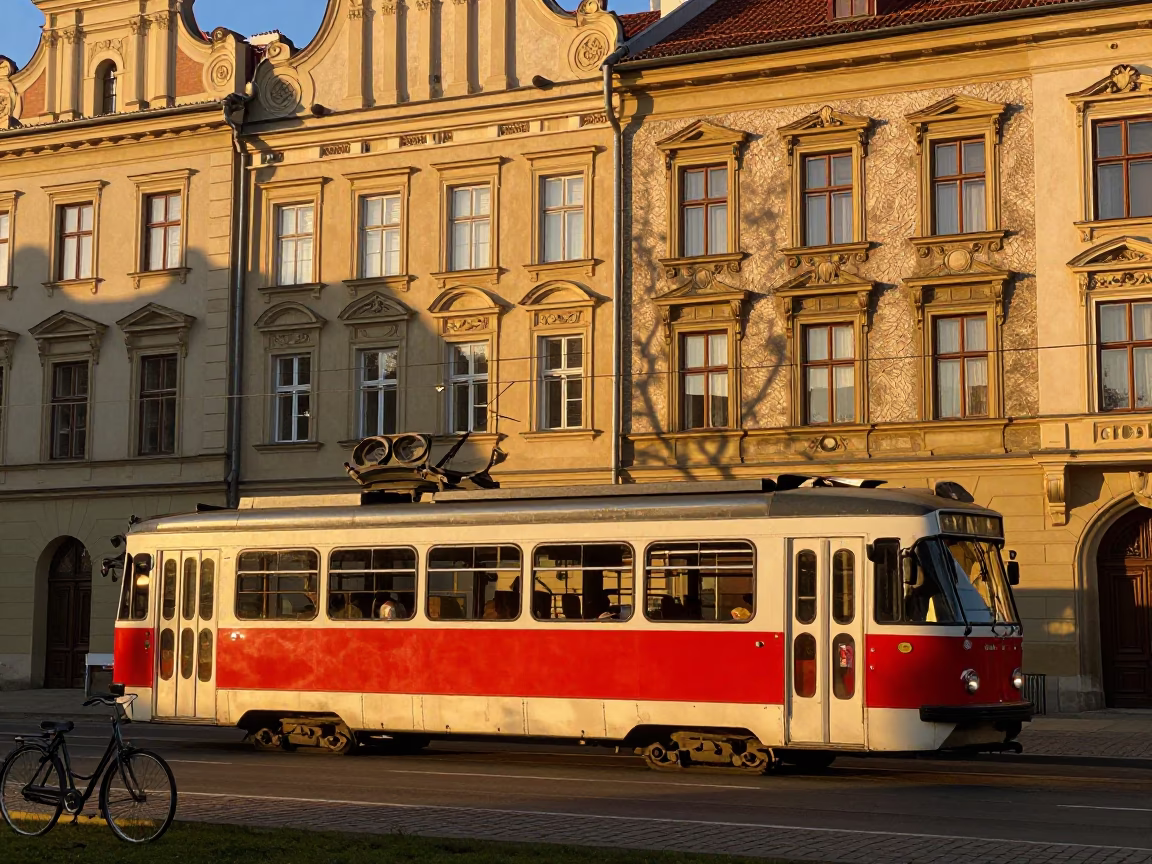 Nouveau Facades in Krakow at Sunset Light in in Krakow, Poland