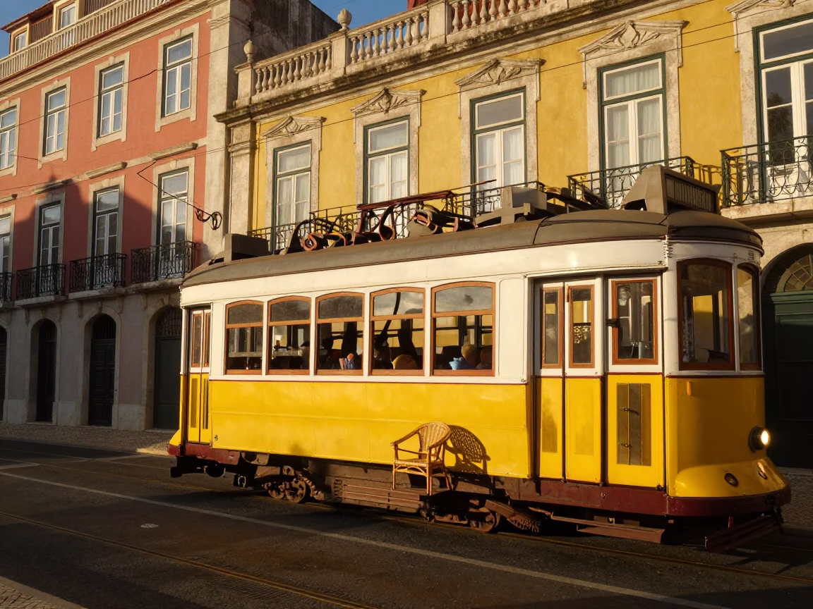 Nouveau Facades in Lisbon at Sunset Light in in Lisbon, Portugal