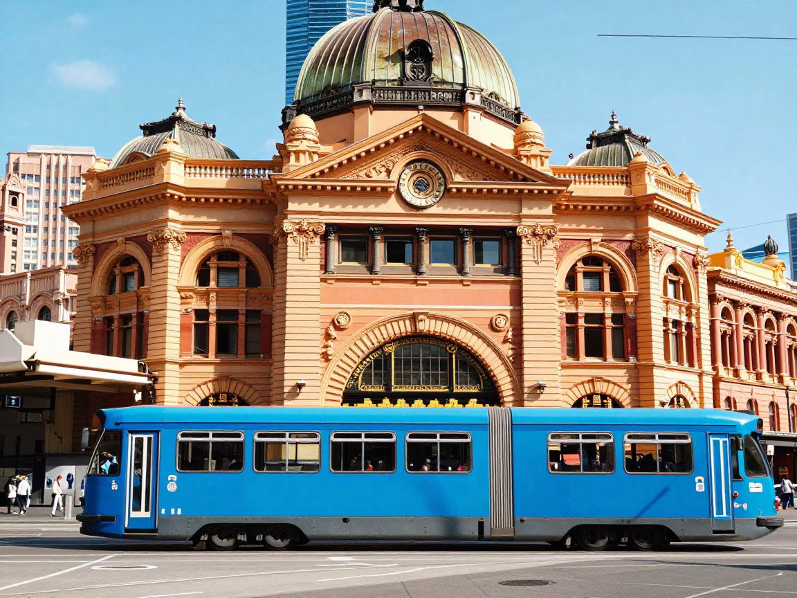 Nouveau Facades in Melbourne at Bright Midmorning Light in in Melbourne, Victoria, Australia