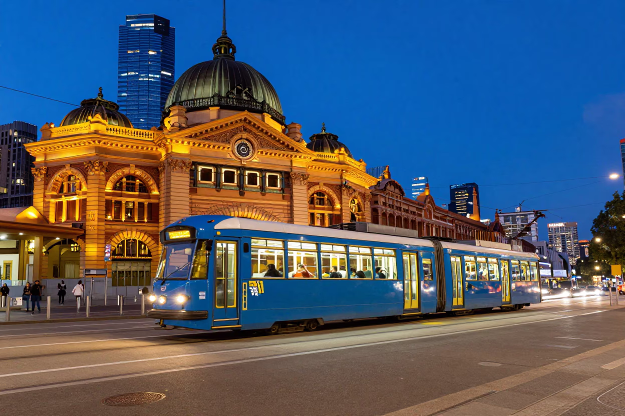 Nouveau Facades in Melbourne at Twilight in in Melbourne, Victoria, Australia
