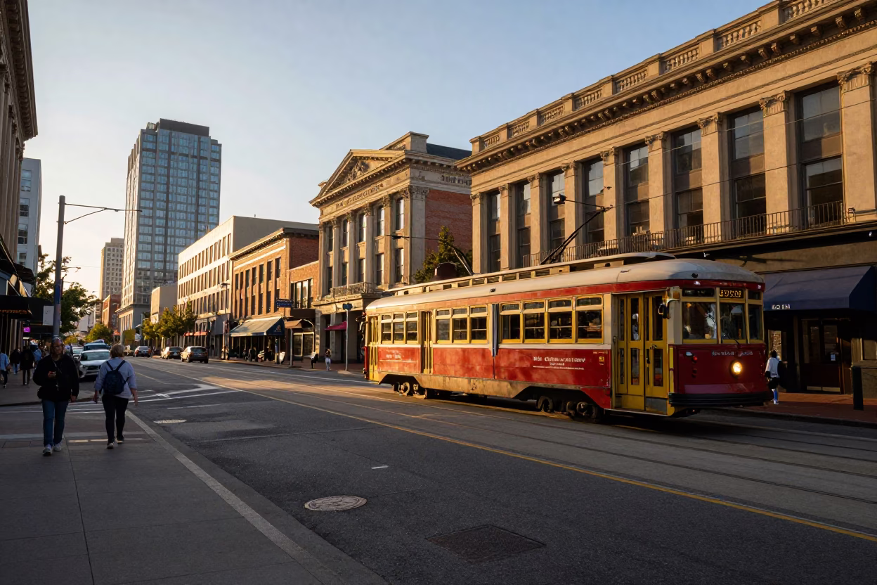 Nouveau Facades in Portland at Sunset Light in in Portland, Oregon, United States