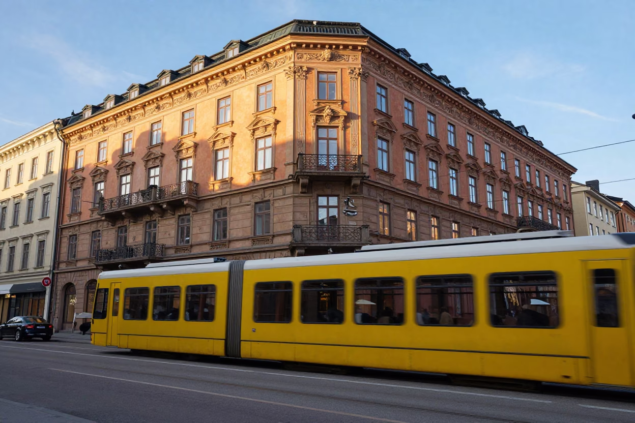 Nouveau Facades in Stockholm at As First Light Reaches The Scene in in Stockholm, Sweden